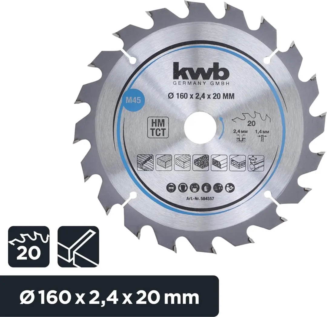 KWB Cirkelzaagblad 160mm - 20 Tanden - 20mm As