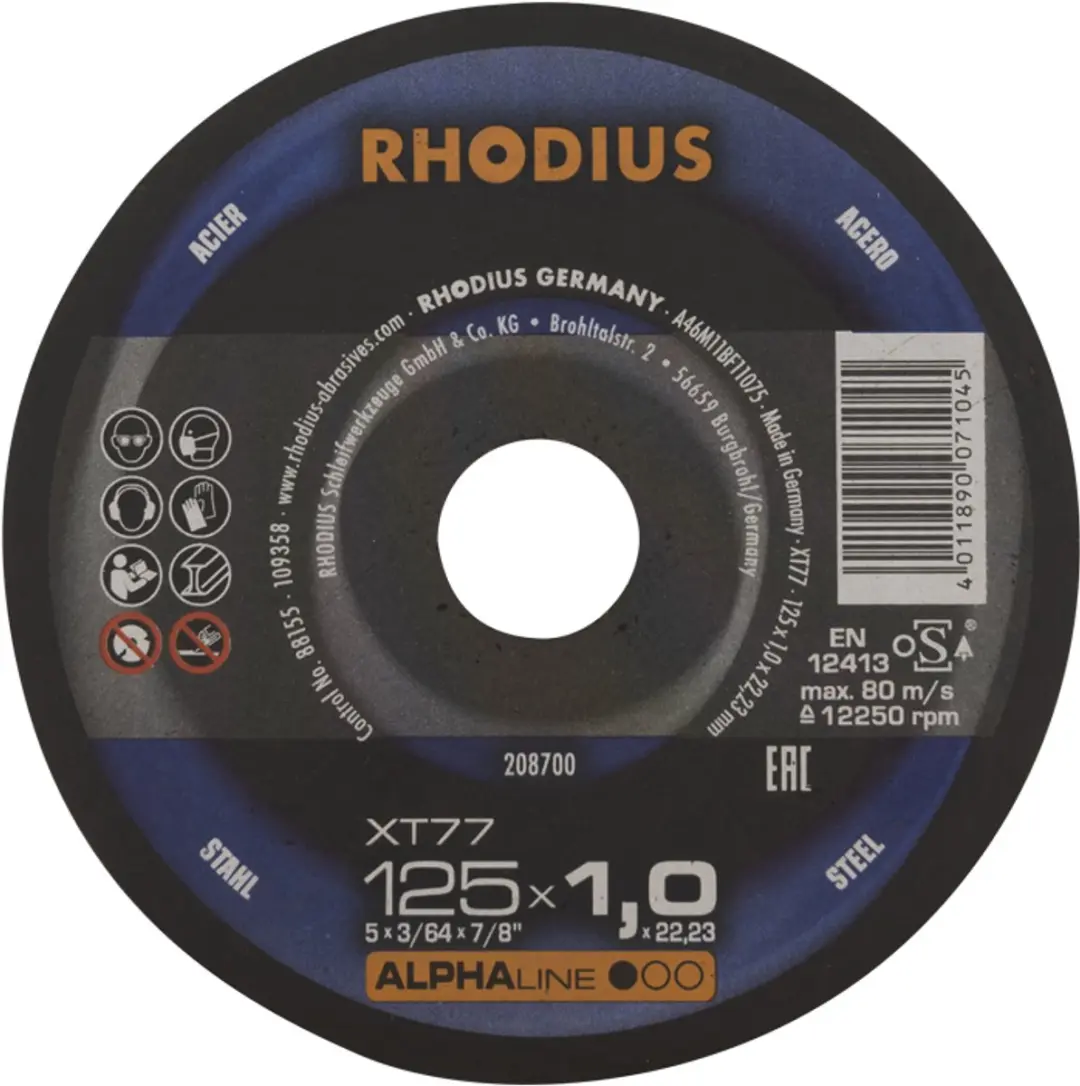 Rhodius ALPHAline XT77 Doorslijpschijf Metaal Ø125mm x 1mm