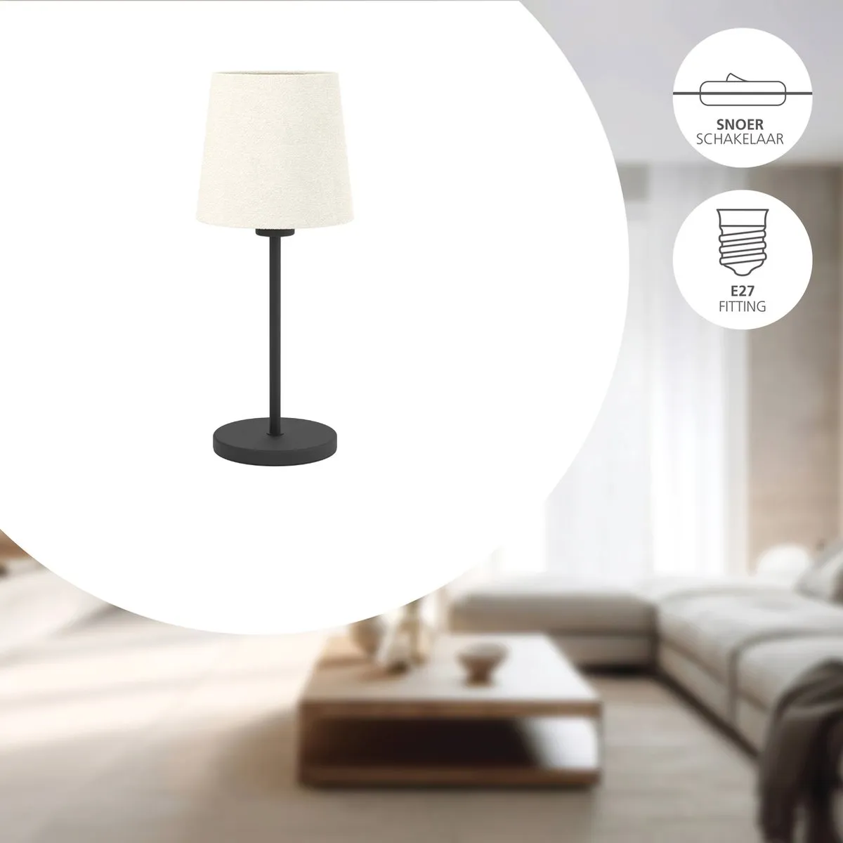 Eglo Febres Tafellamp E27 - 44cm - Zwart/Wit