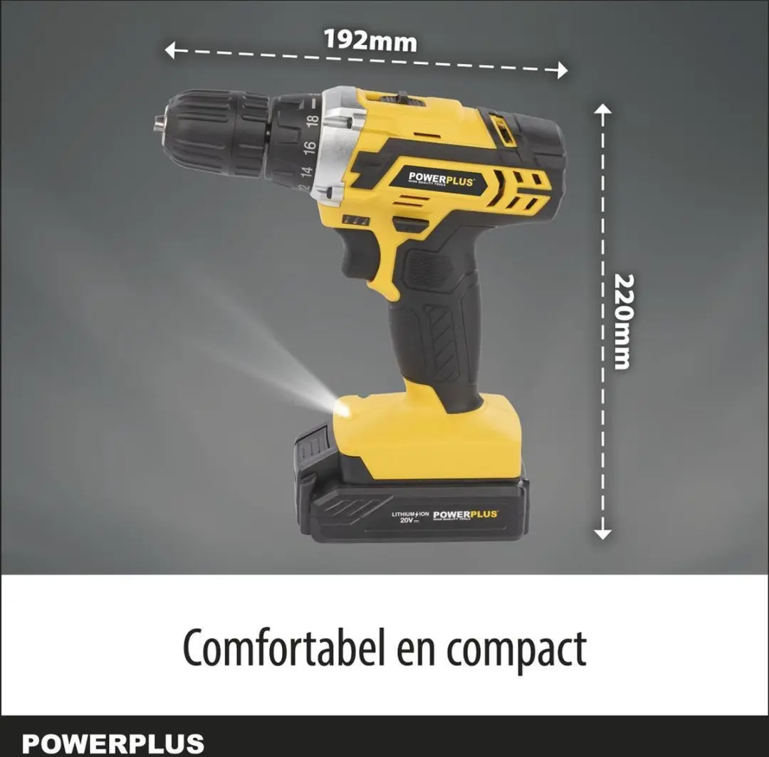 Powerplus POWX00830 Accuboormachine 20V - 2 snelheden - 2x 1300mAh