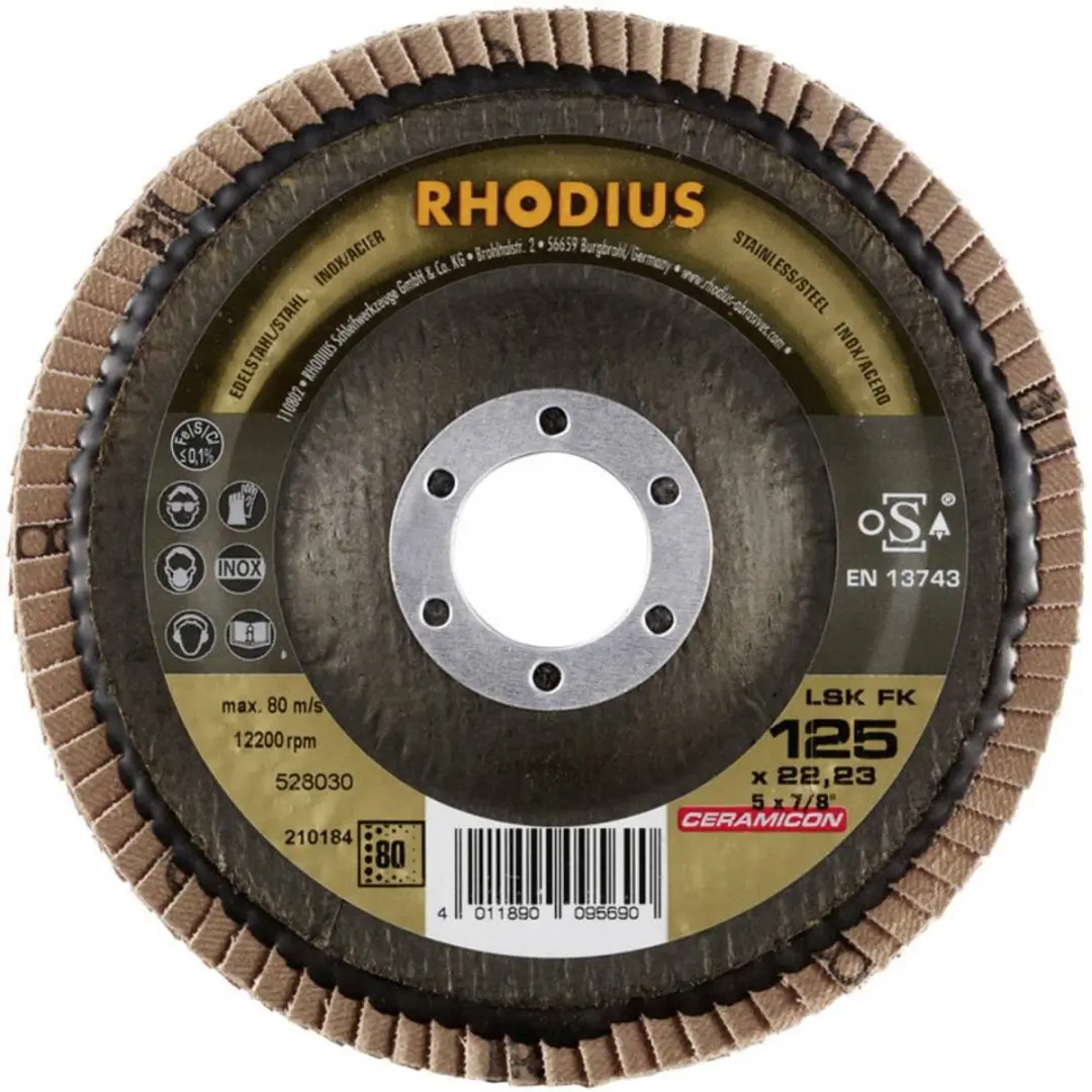 Rhodius 210184 Lamellenschijf 125mm - Ø22.23mm - Korrel 80 - RVS