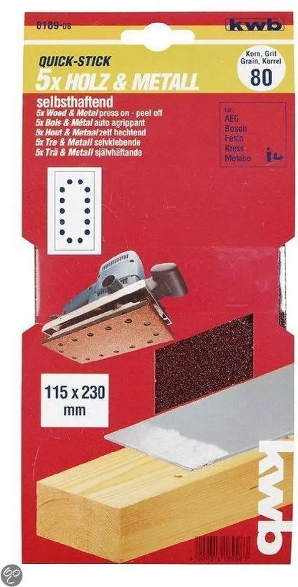 KWB Schuurstrook 115x230mm Korrel 180 - 5 Stuks