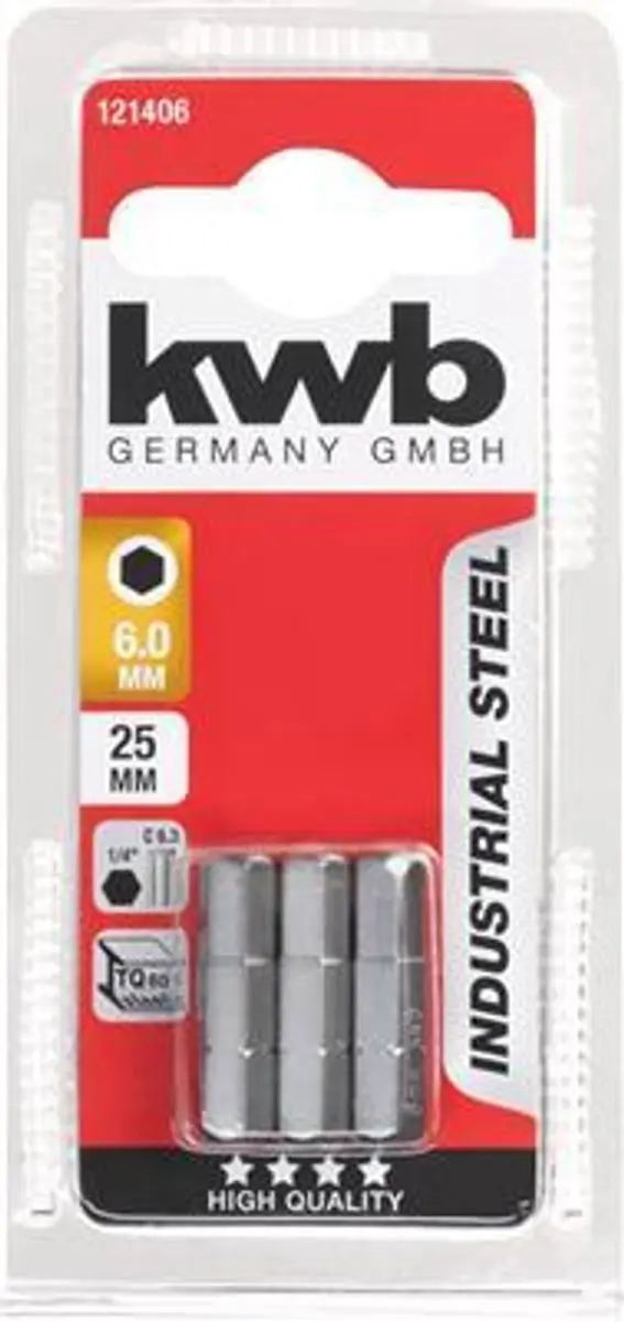 KWB 3 Bits 25mm Hex 6,0mm Kaart - KWB121406