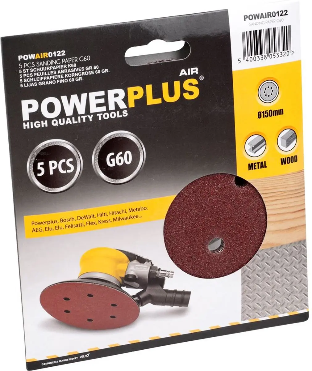 Powerplus POWAIR0122 Schuurpapier Ø150mm K60 - 5 Stuks