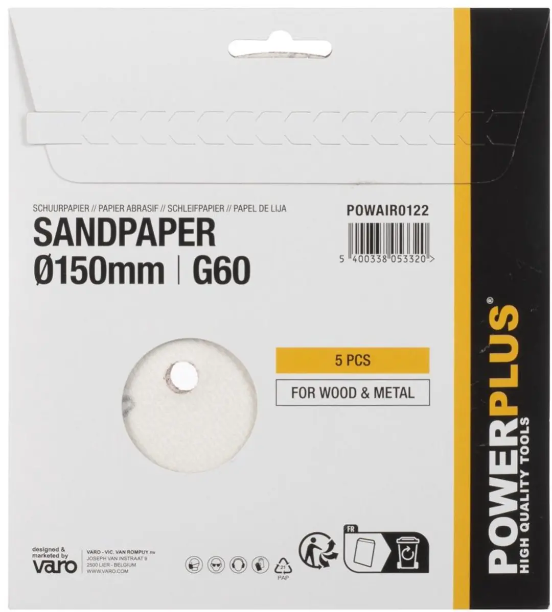 Powerplus POWAIR0122 Schuurpapier Ø150mm K60 - 5 Stuks