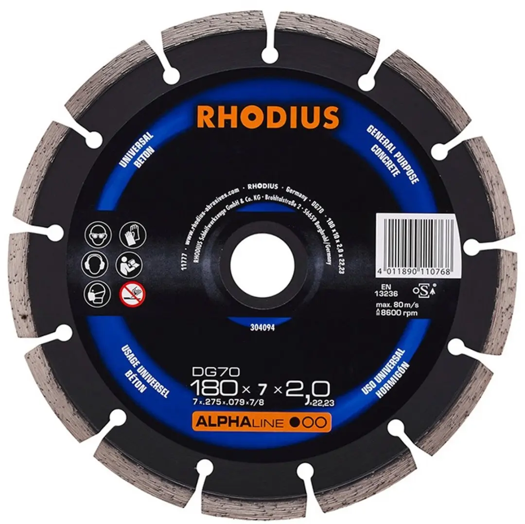 Rhodius 304094 DG70 Diamanten Doorslijpschijf 180mm