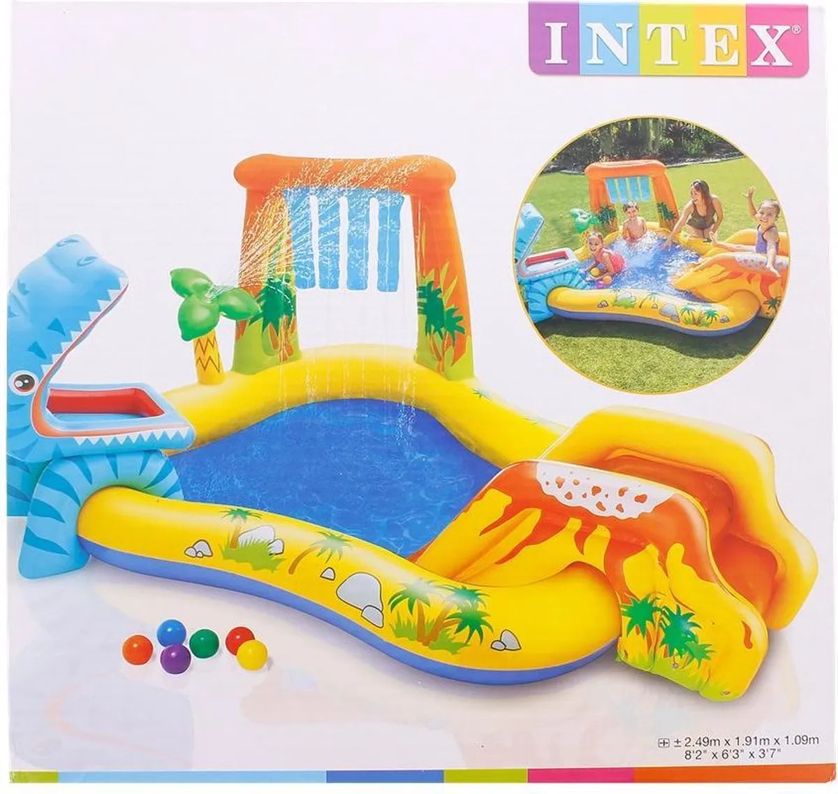 Intex Dinoland Speelparadijs Buitenzwembad 249x191x109cm - Multicolor