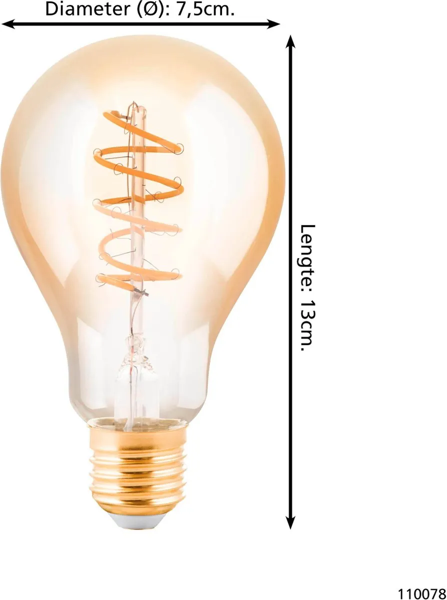 Eglo LED Lamp E27 Amber 2000K - Ø7,5cm - Dimbaar