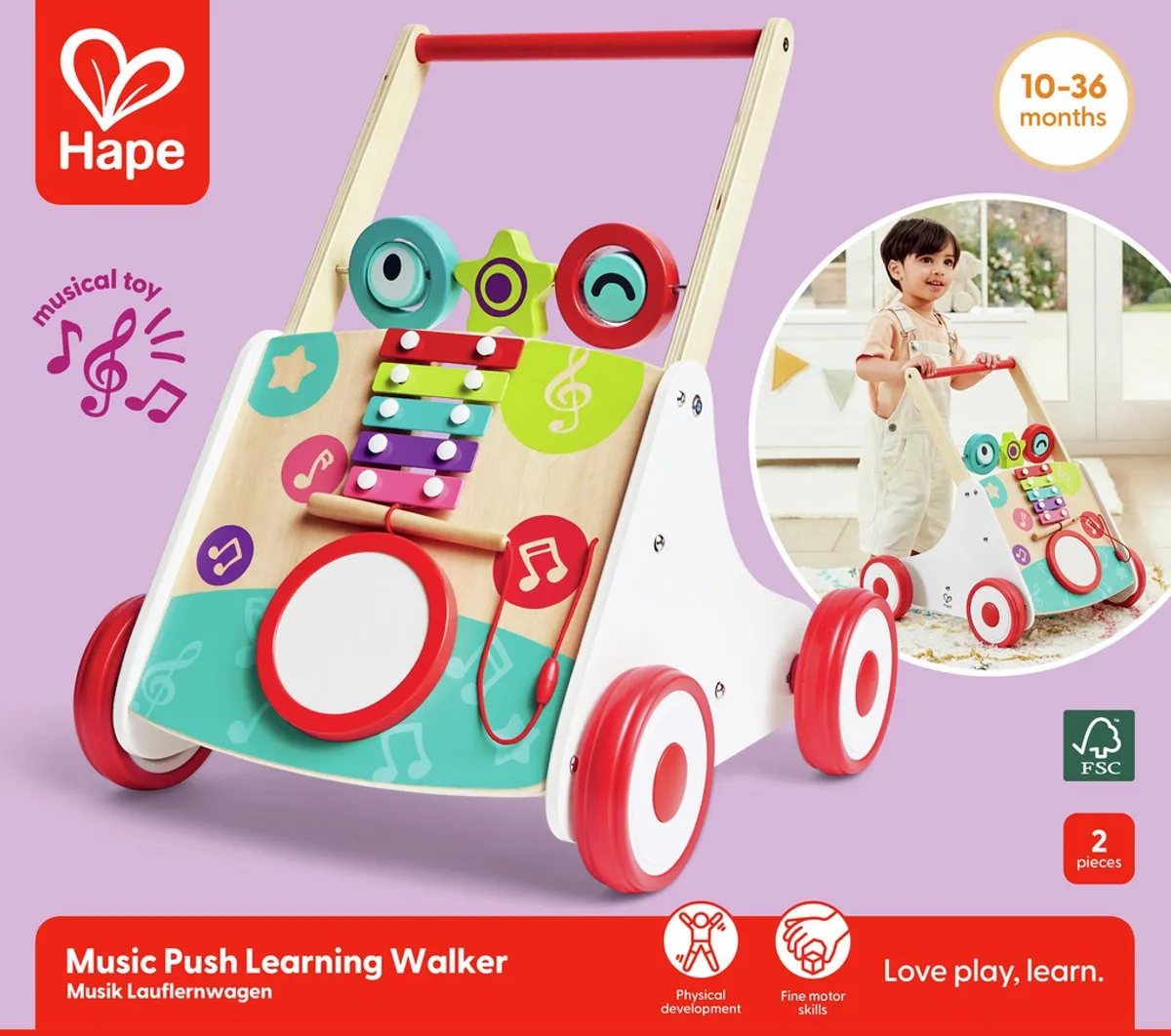 Hape Mijn Eerste Muzikale Loopwagen - 3 Wielen - Veelkleurig - afbeelding 6 van 6