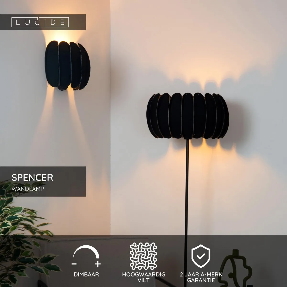 Lucide Spencer Wandlamp E27 - Zwart