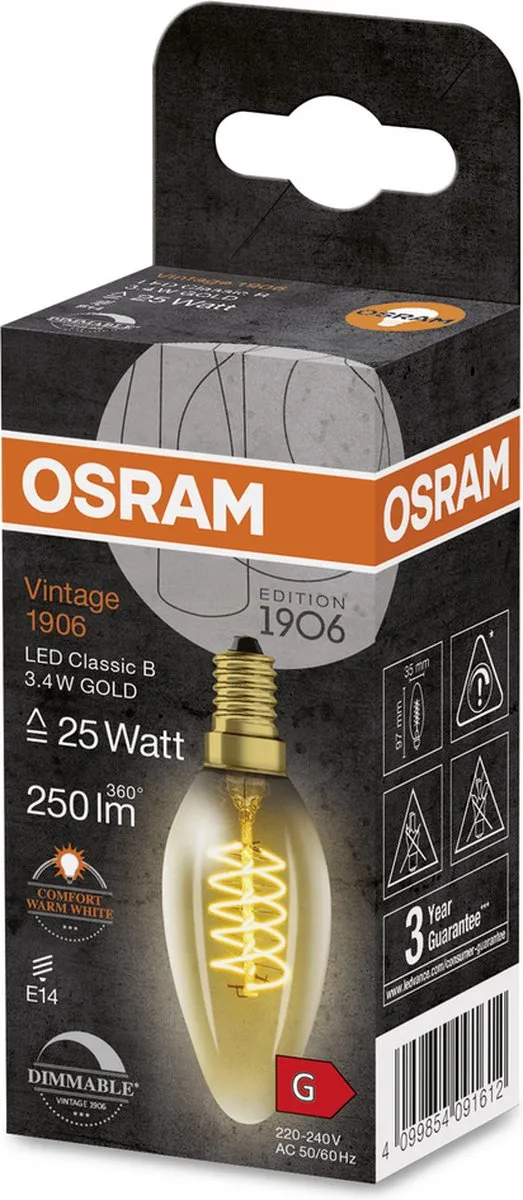 LEDVANCE OSRAM Vintage-Edition E14 LED-Lamp 3.4W - 2200K - Helder glas - afbeelding 6 van 6