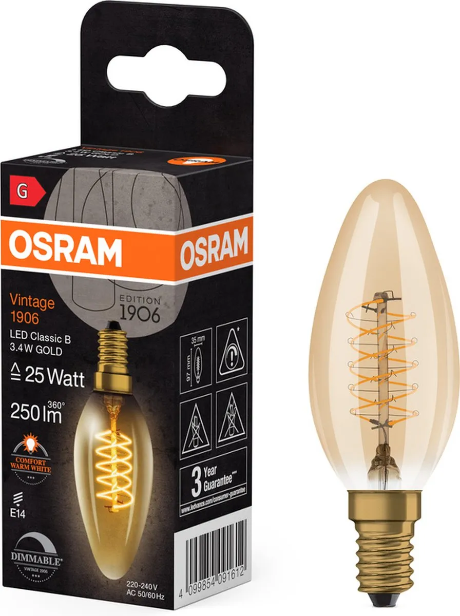 LEDVANCE OSRAM Vintage-Edition E14 LED-Lamp 3.4W - 2200K - Helder glas