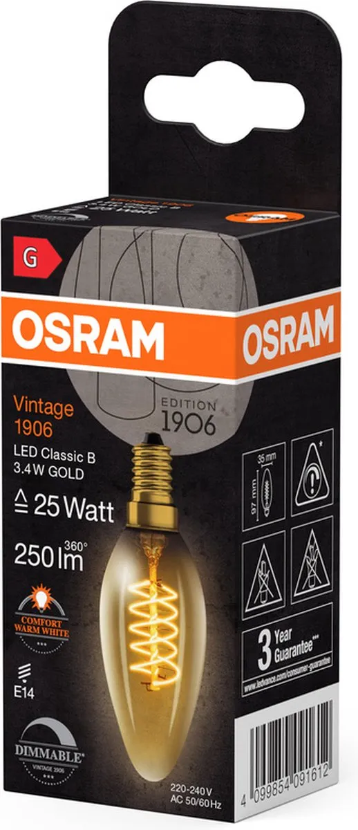 LEDVANCE OSRAM Vintage-Edition E14 LED-Lamp 3.4W - 2200K - Helder glas