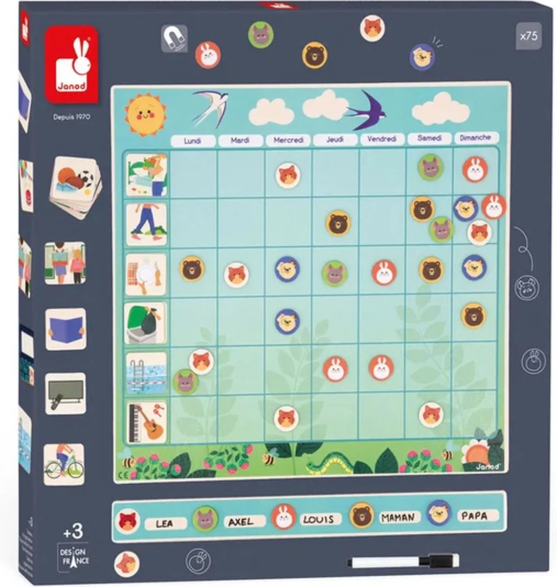 Janod Magneetbord Weekplanning J05469 - 55 Dierenstickers - Multi - afbeelding 6 van 6