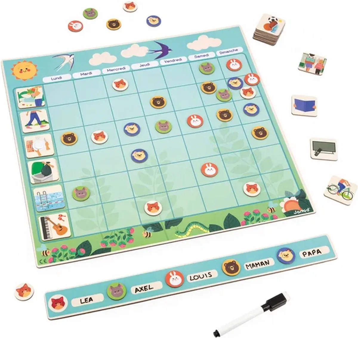 Janod Magneetbord Weekplanning J05469 - 55 Dierenstickers - Multi