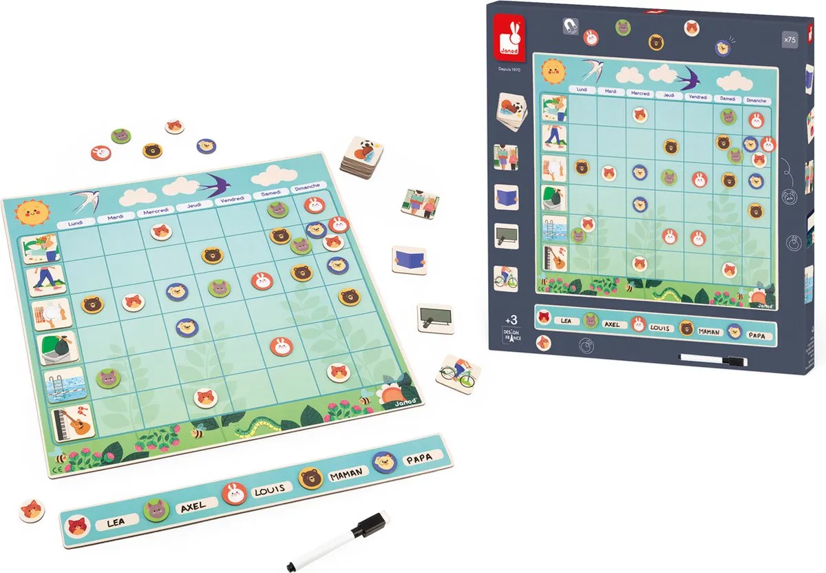 Janod Magneetbord Weekplanning J05469 - 55 Dierenstickers - Multi