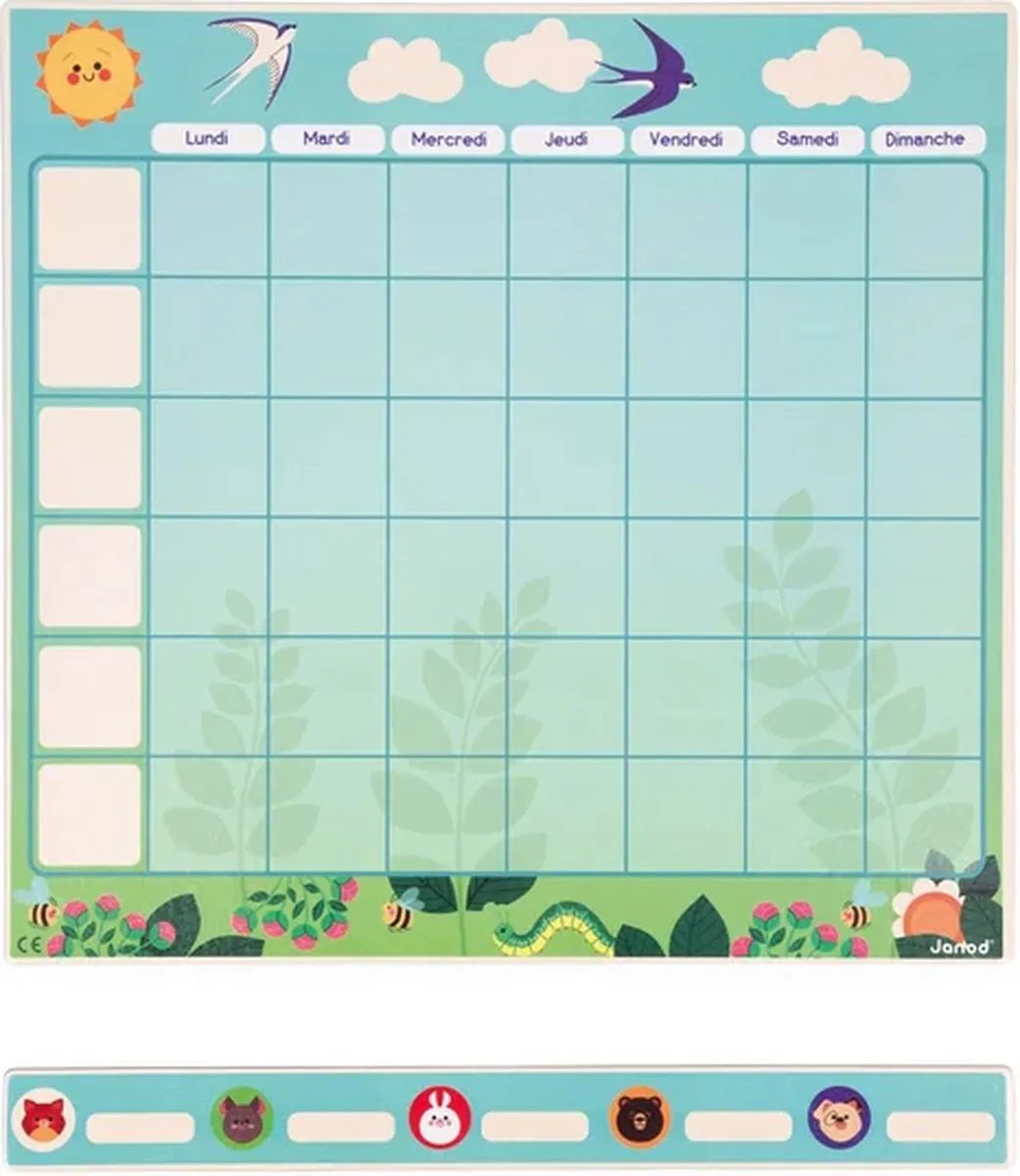 Janod Magneetbord Weekplanning J05469 - 55 Dierenstickers - Multi