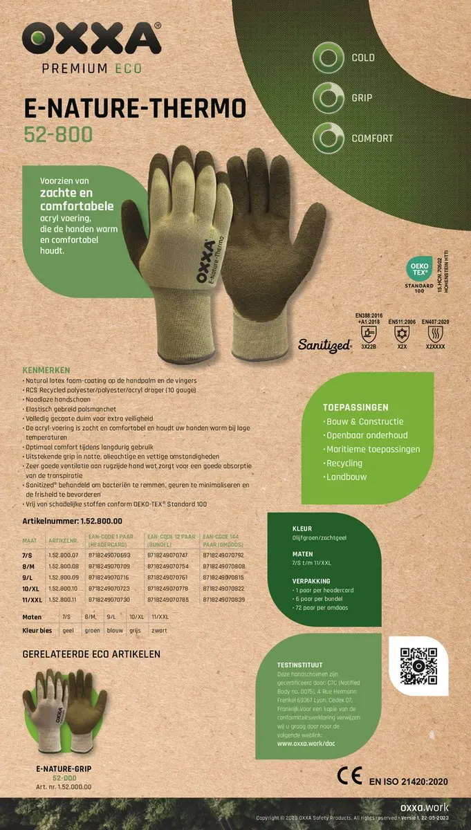Oxxa Premium E-Nature-Thermo 52-800 Werkhandschoen - Maat L