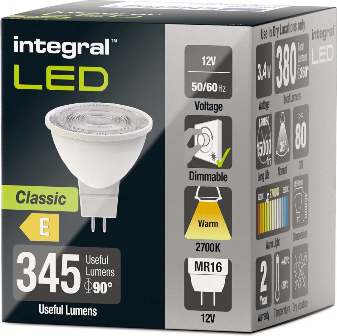 Integral LED GU5.3 Spot 3,4W 2700K 380lm Mat - 12V Dimbaar