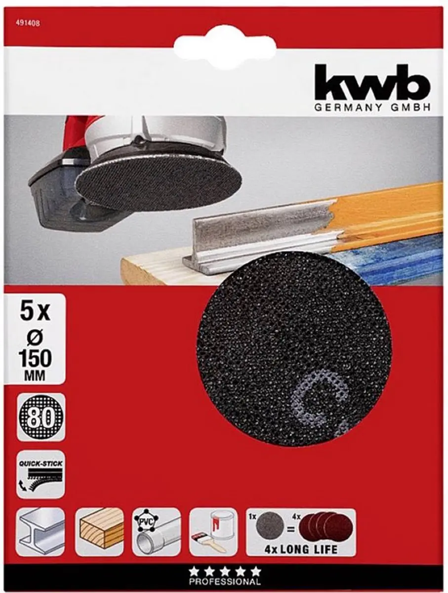 KWB Schuurgaas Ø150mm Korrel 80 - 5 Stuks