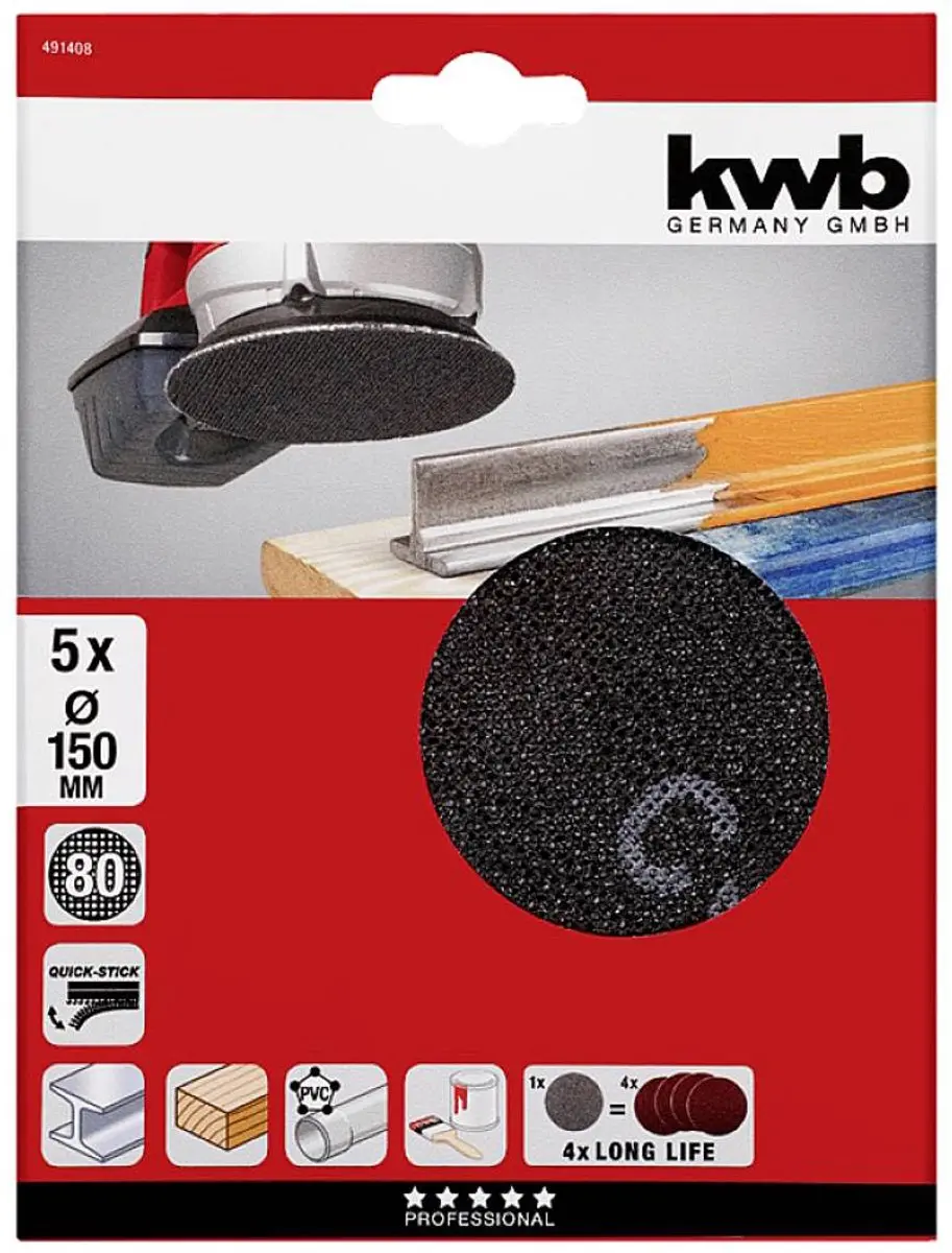 KWB Schuurgaas Ø150mm Korrel 80 - 5 Stuks