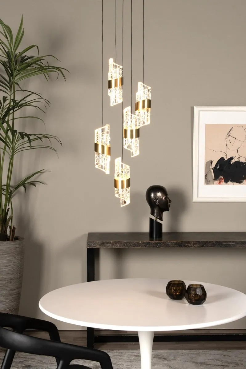 Lucide KLIGANDE - Hanglamp - Ø 30 cm - LED Dimbaar - 5x8W 2700K - Mat Goud / Messing