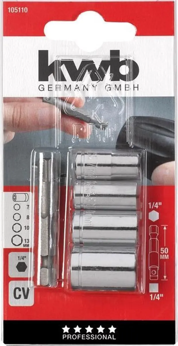 KWB Dopsleutelinzetstuk 7/8/10/13mm - 1/4" - 5 Stuks