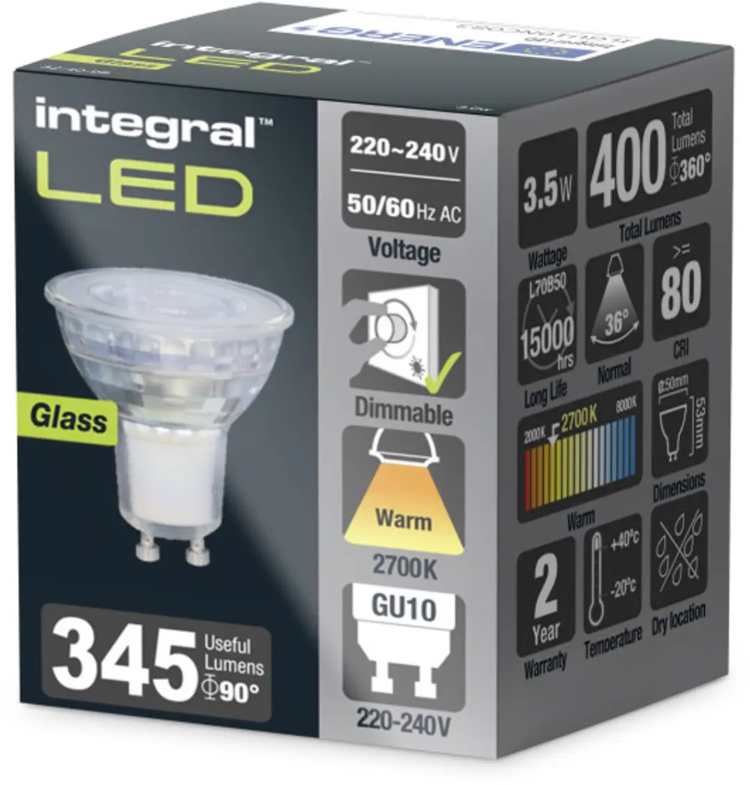 Integral GU10 LED Spot 3.5W Extra Warm Wit - 2700K
