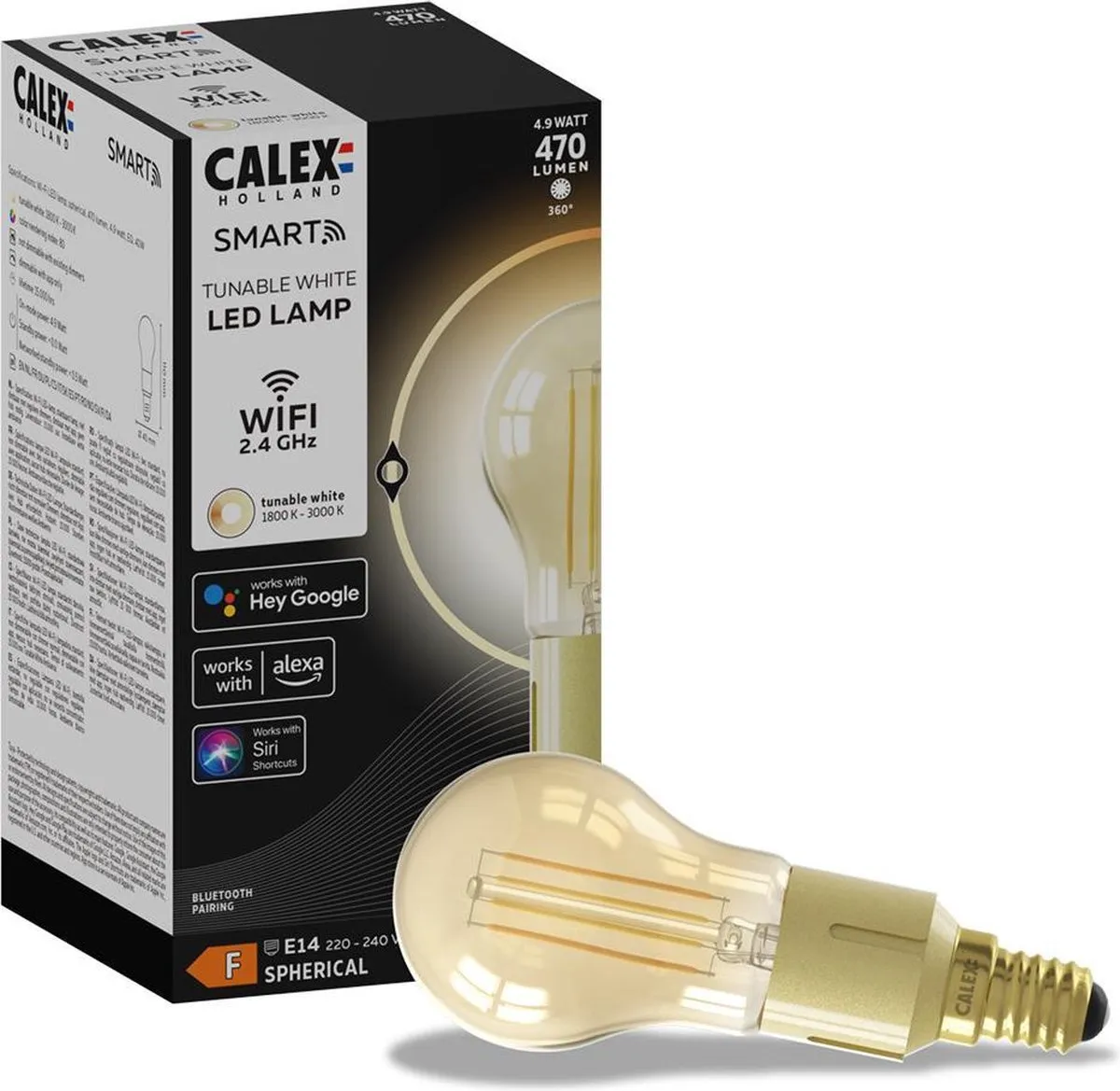 Calex Wifi LED Filament Lamp E14 4,5W - Goud - 1800K - afbeelding 6 van 6
