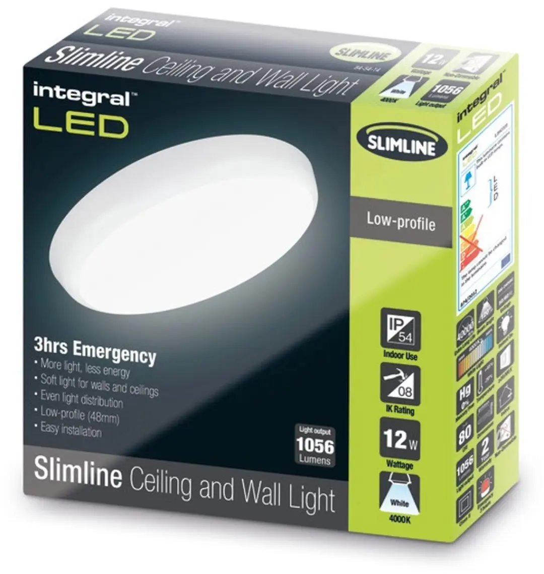 Integral LED Plafondlamp Ø25cm 12W 4000K IP54 - Noodverlichting - Mat wit