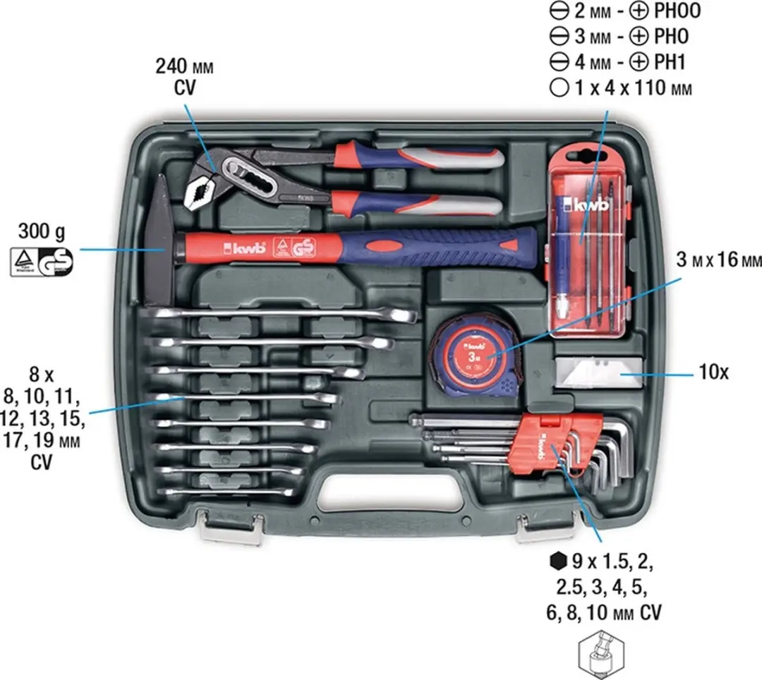 KWB Gereedschapskoffer 65-delig KWB370730 - Multicolor