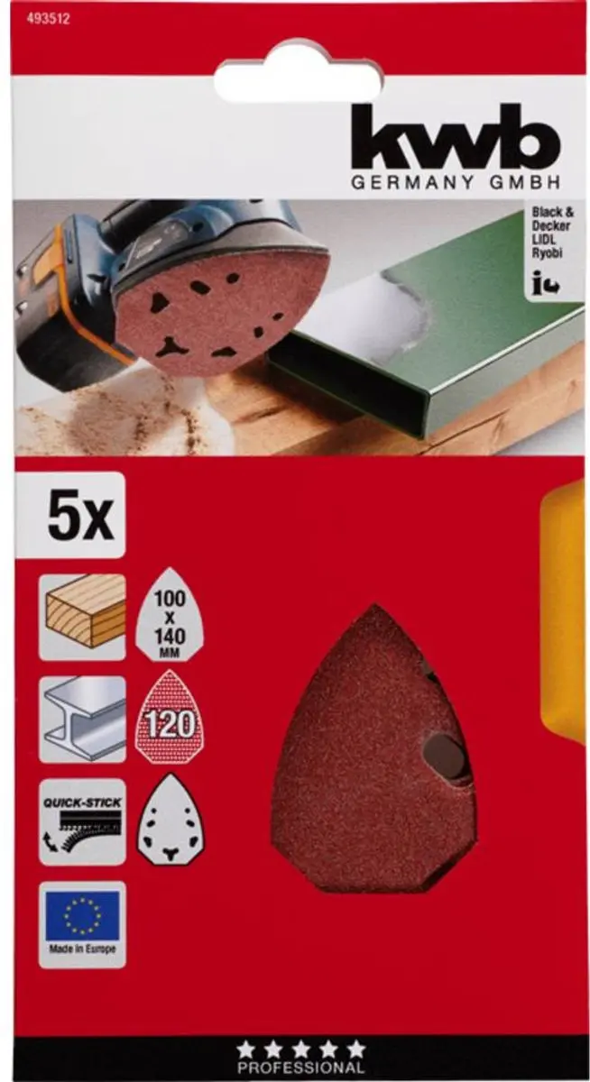 KWB Deltaschuurpapier Korrel 120 - 140x100mm - 5 Stuks