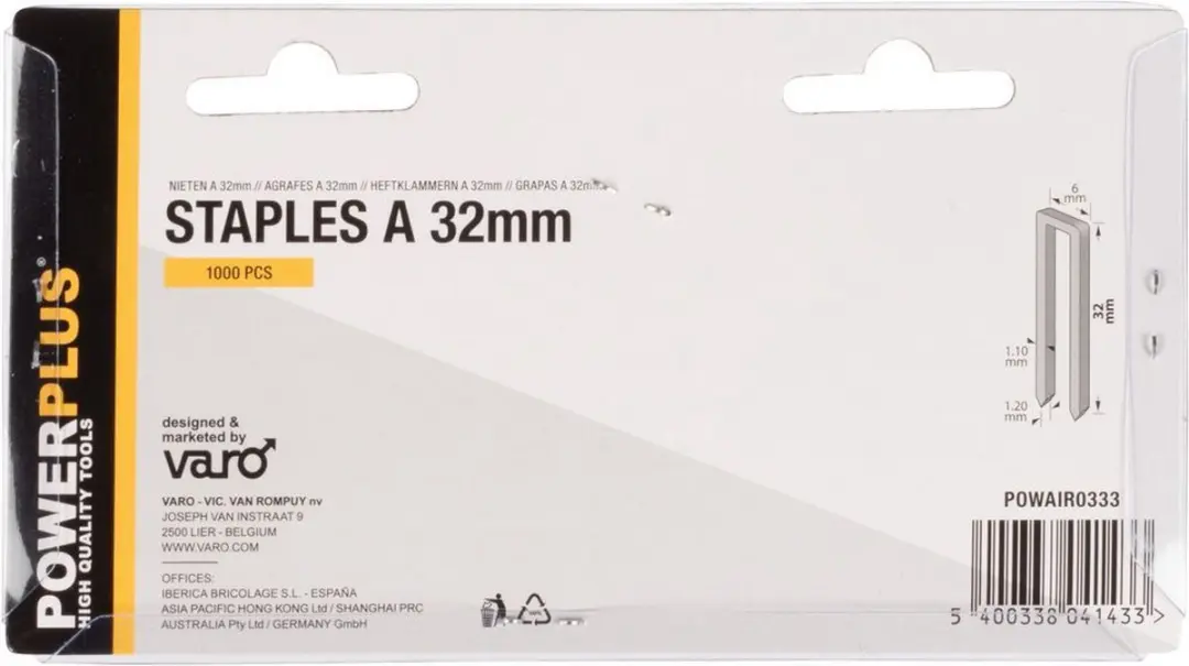 Powerplus POWAIR0333 Nietjes 32mm - 1000 Stuks