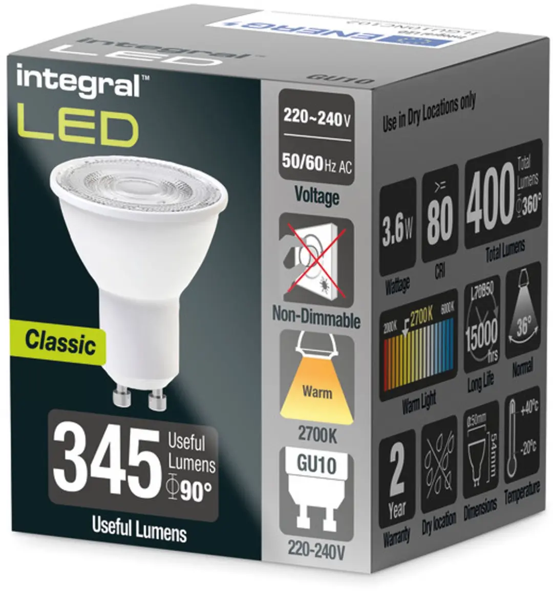 Integral GU10 LED Spot 3.6W 2700K Warm Wit - Helder Glas