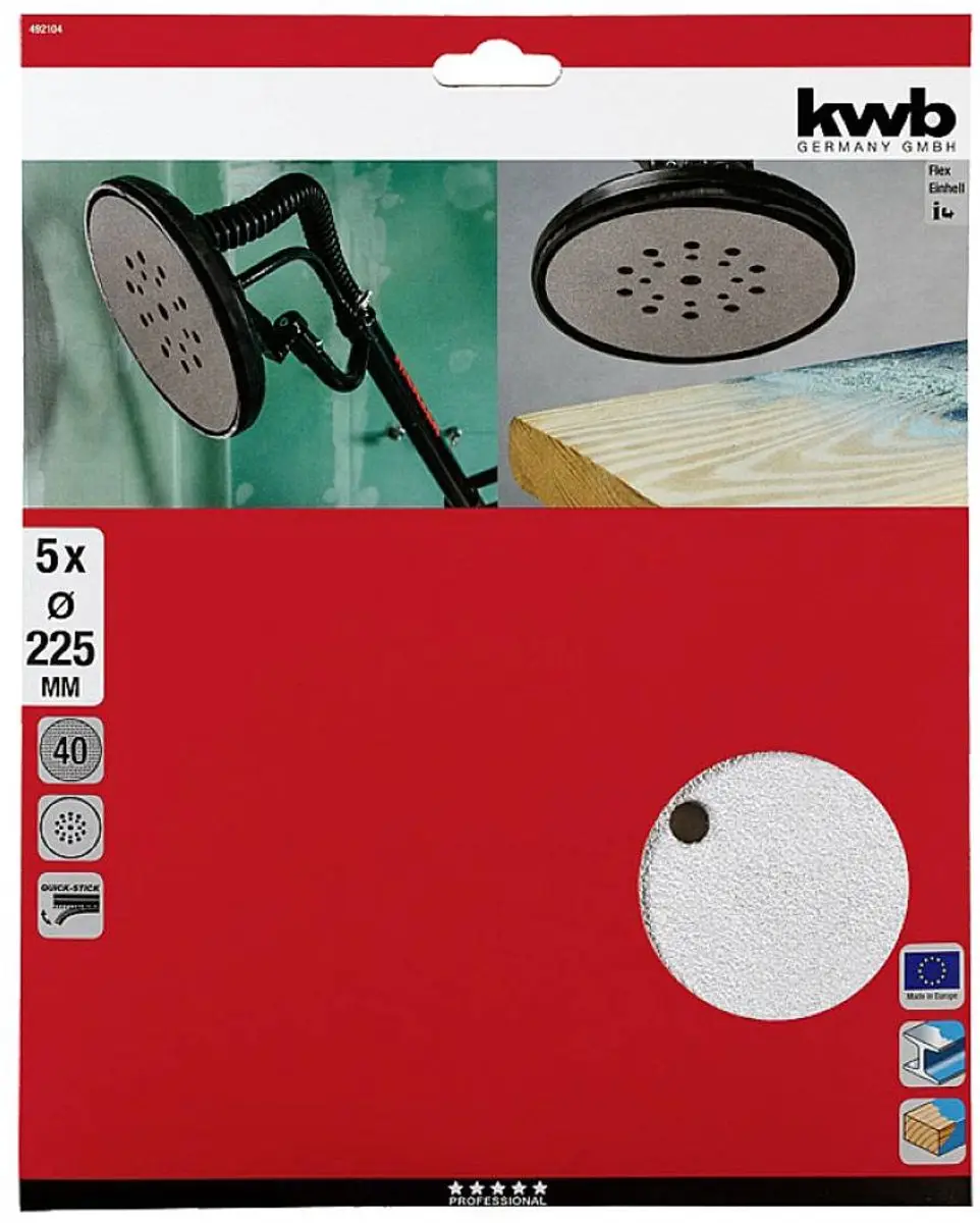 KWB Deltaschuurpapierset 40 Korrel - Ø225mm - 5 Stuks