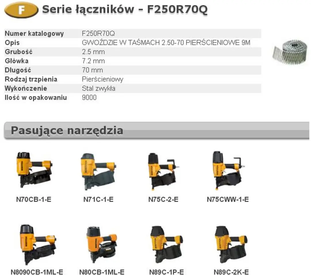Bostitch F250R70Q Ring Gespijkerde Spijkers 2,5mm 70mm