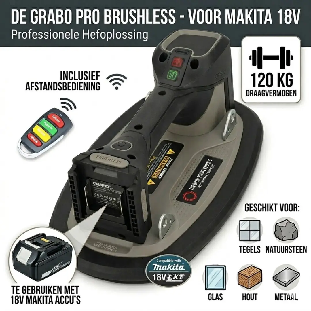 Grabo Pro Brushless Glas/Tegel Zuignap 120kg - Zwart