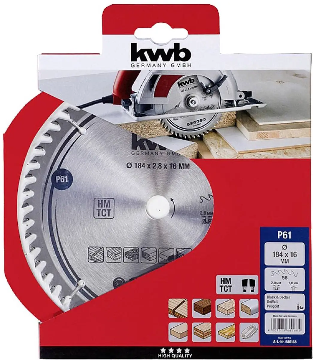 KWB 586168 Hardmetaal Cirkelzaagblad 184mm - 56 Tanden
