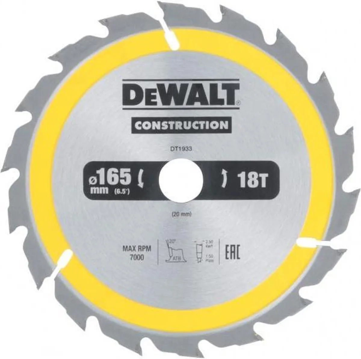 DeWalt DT1933 Cirkelzaagblad 165mm 18T