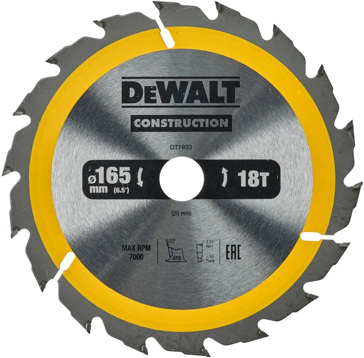 DeWalt DT1933 Cirkelzaagblad 165mm 18T - Hout