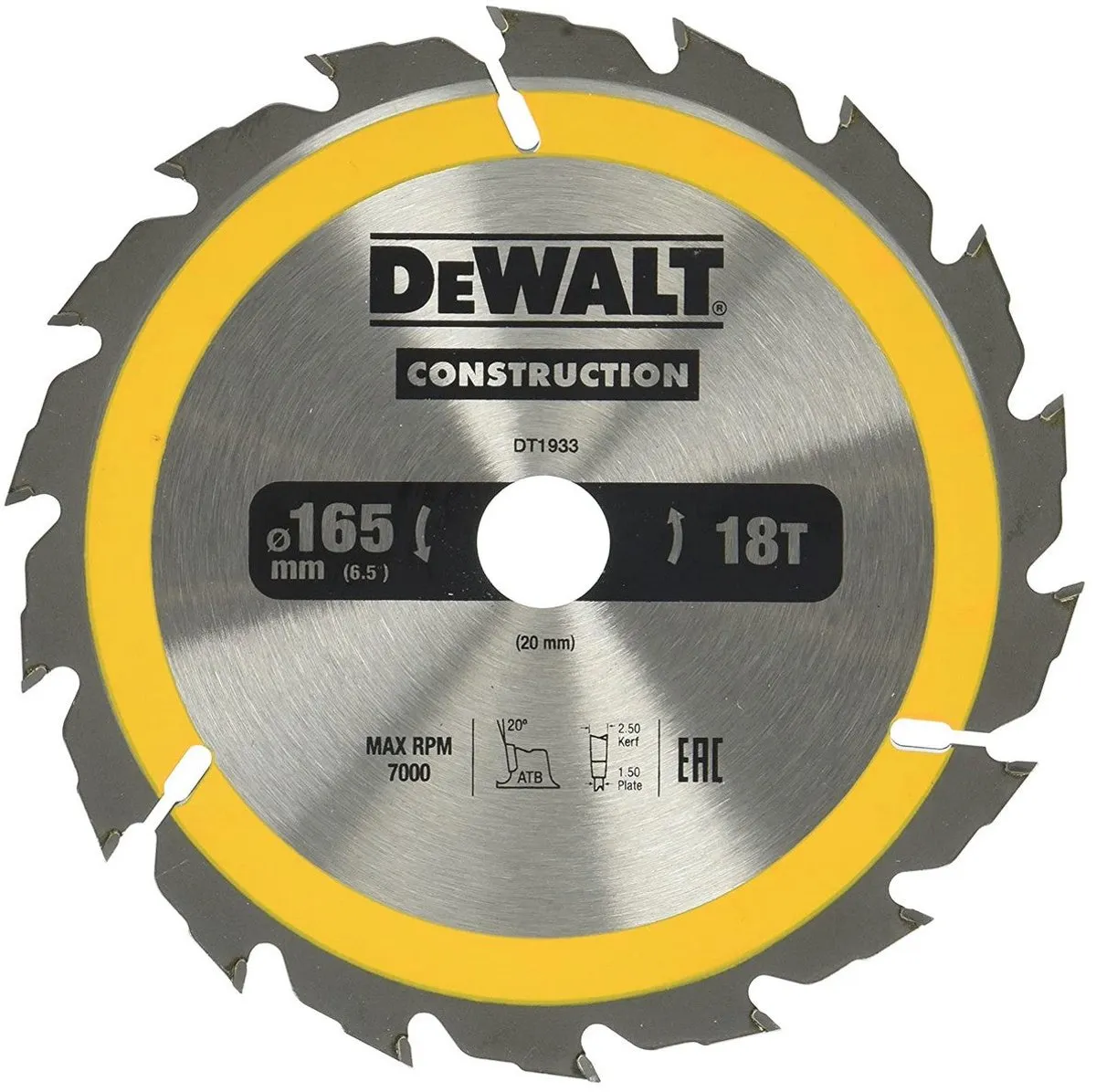 DeWalt DT1933 Cirkelzaagblad 165mm 18T - Hout