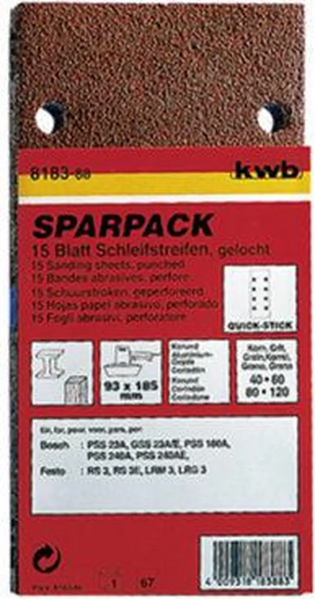 KWB Schuurstrook 93x185mm - Assorti 15 Stuks