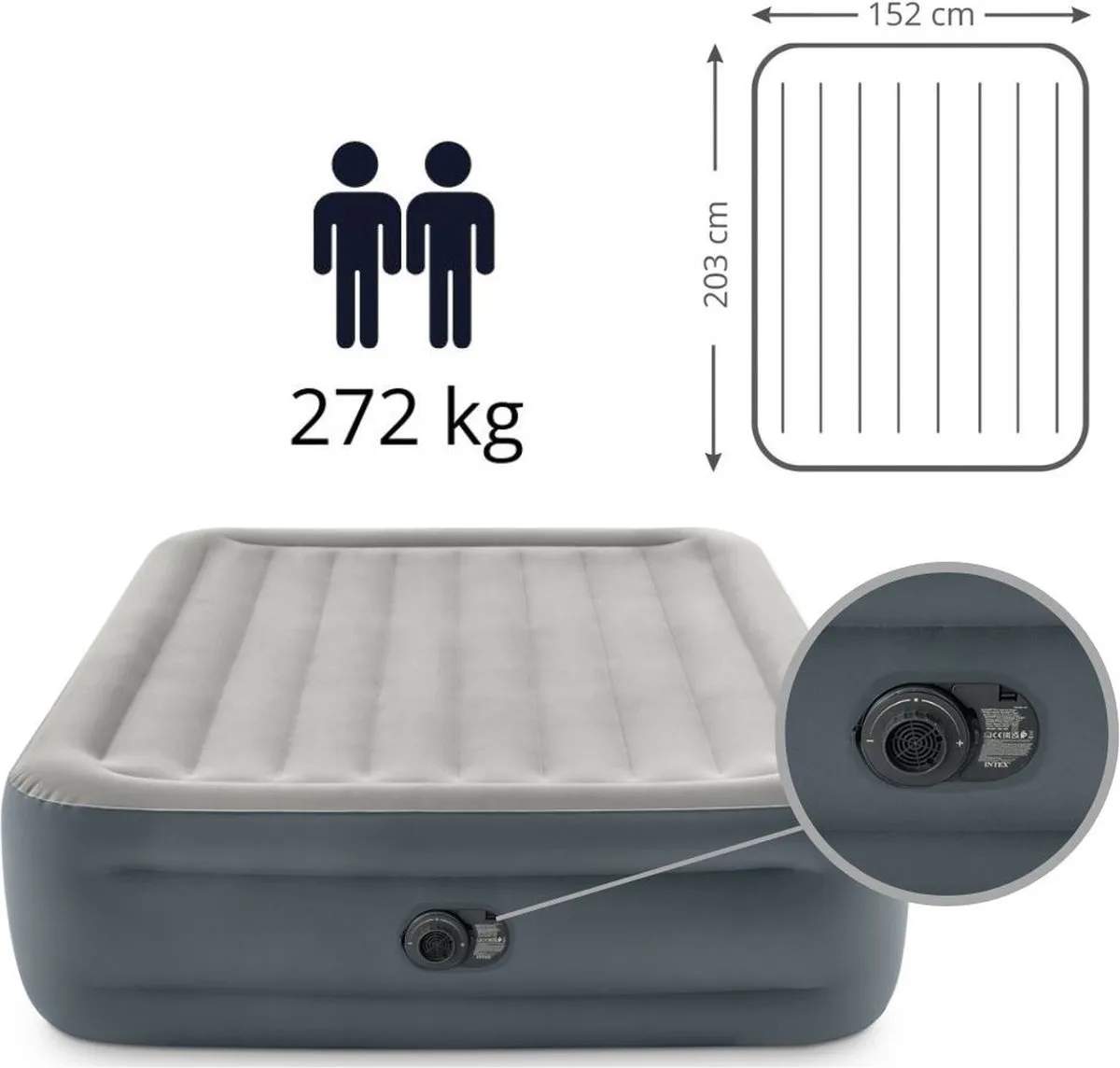 Intex Essential Rest Luchtbed 2 Persoons GKD - 203x152x46cm - Lichtgrijs