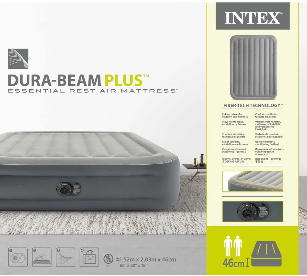 Intex Essential Rest Luchtbed 2 Persoons GKD - 203x152x46cm - Lichtgrijs