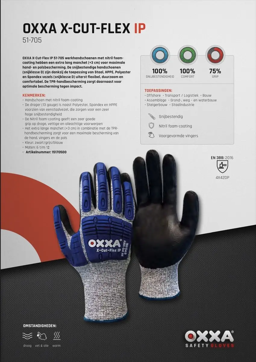 Oxxa X-Cut-Flex 51-705 Werkhandschoenen 11/XXL - Snijklasse D
