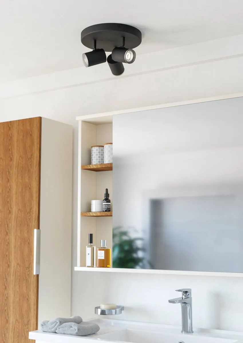Eglo Consuma 1 Spot Badkamer GU10 - 3x 5W - Ø25cm Zwart