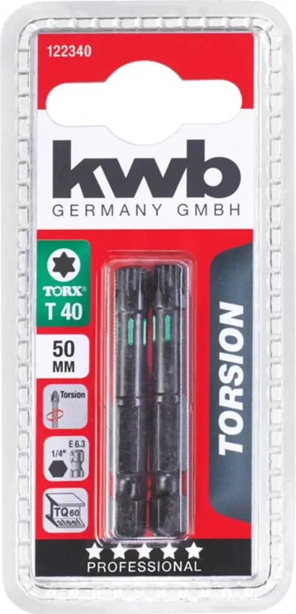 KWB Torx 25 T40 Schroefbit - 50mm - 1/4" - 2 Stuks
