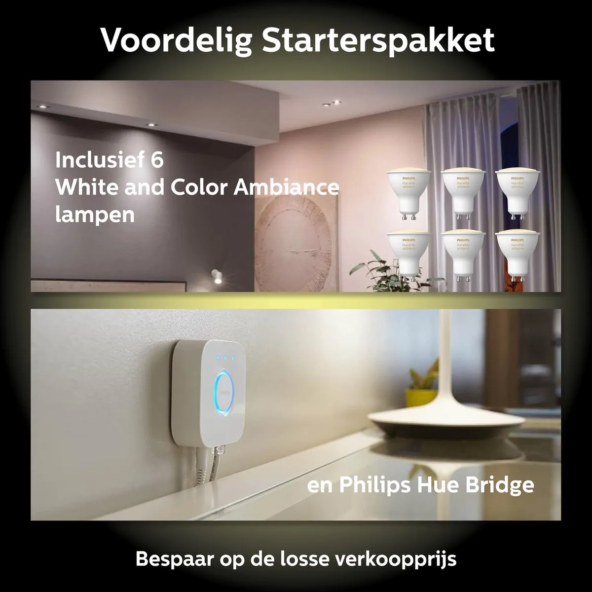 Philips Hue Starterspakket GU10 - 6 Spotjes + Bridge - Warm tot Koelwit