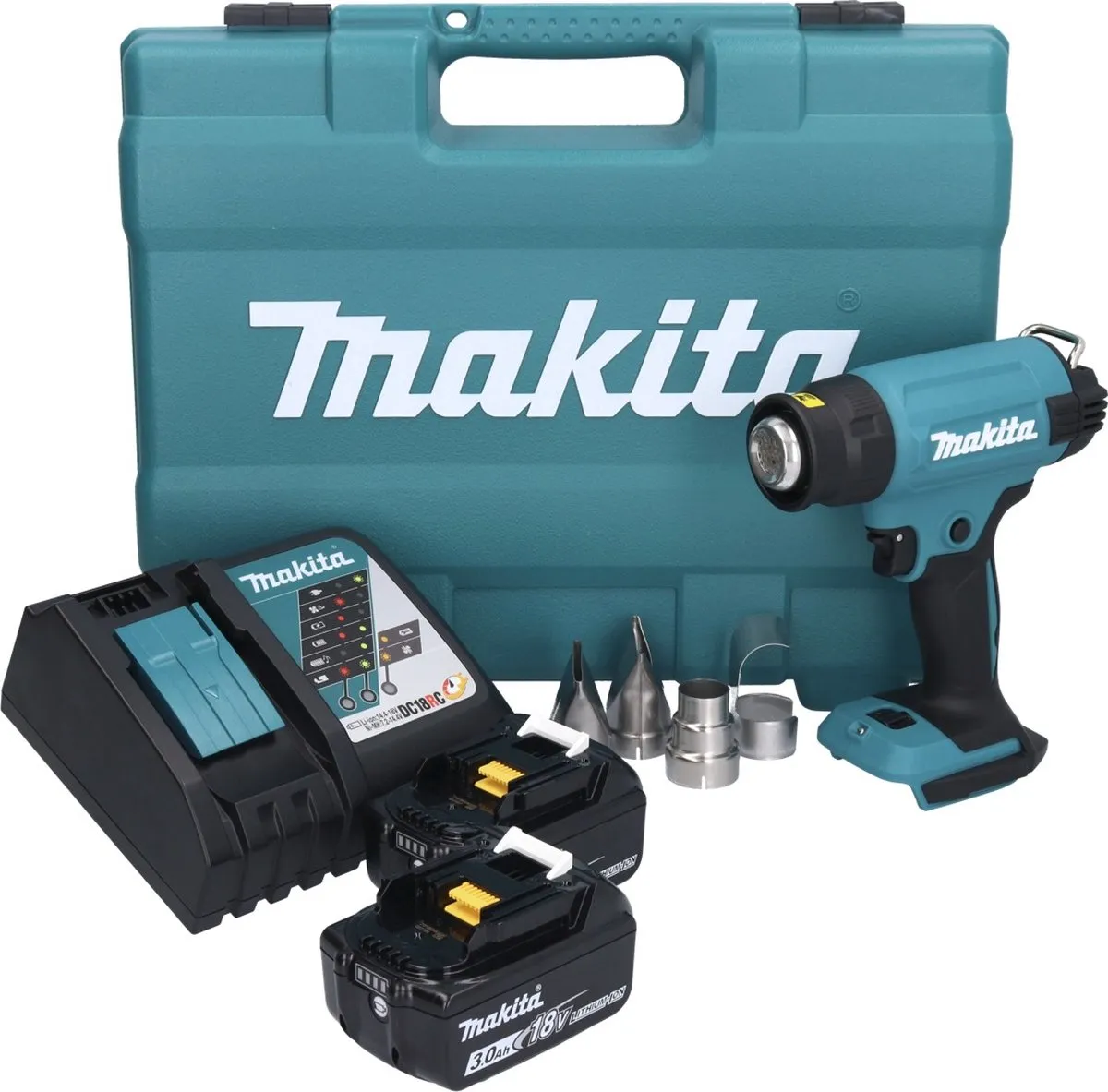 Makita DHG 181 RFK Heetluchtpistool 18V - 2x Accu 3,0Ah + Oplader