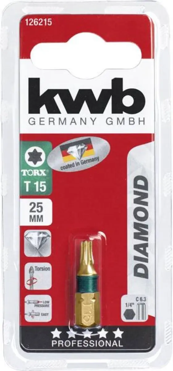 KWB Torx T15 Schroefbit 25mm - 1/4" - Diamond